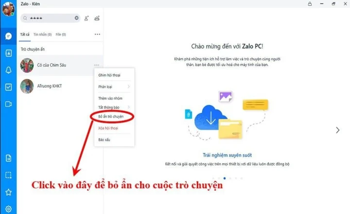 Cách ẩn cuộc trò chuyện Zalo trong một nốt nhạc