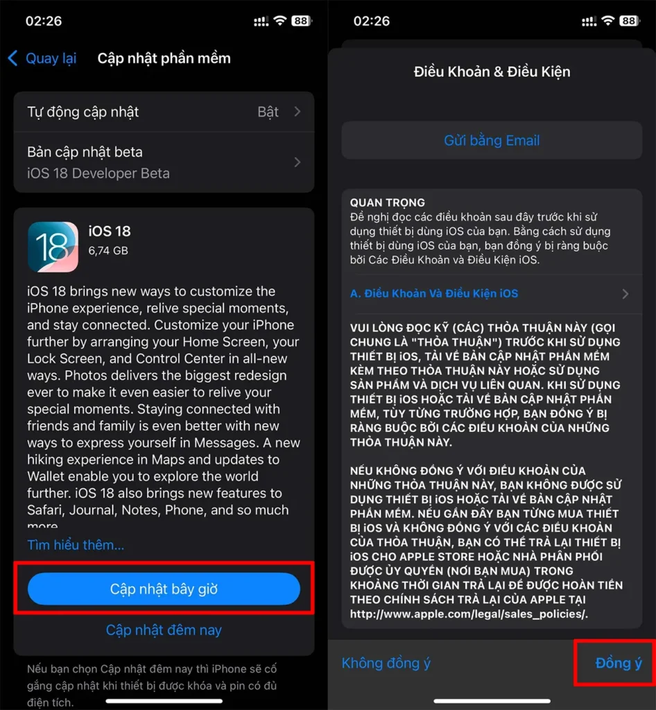 huong dan cap nhat ios 18 rc 4