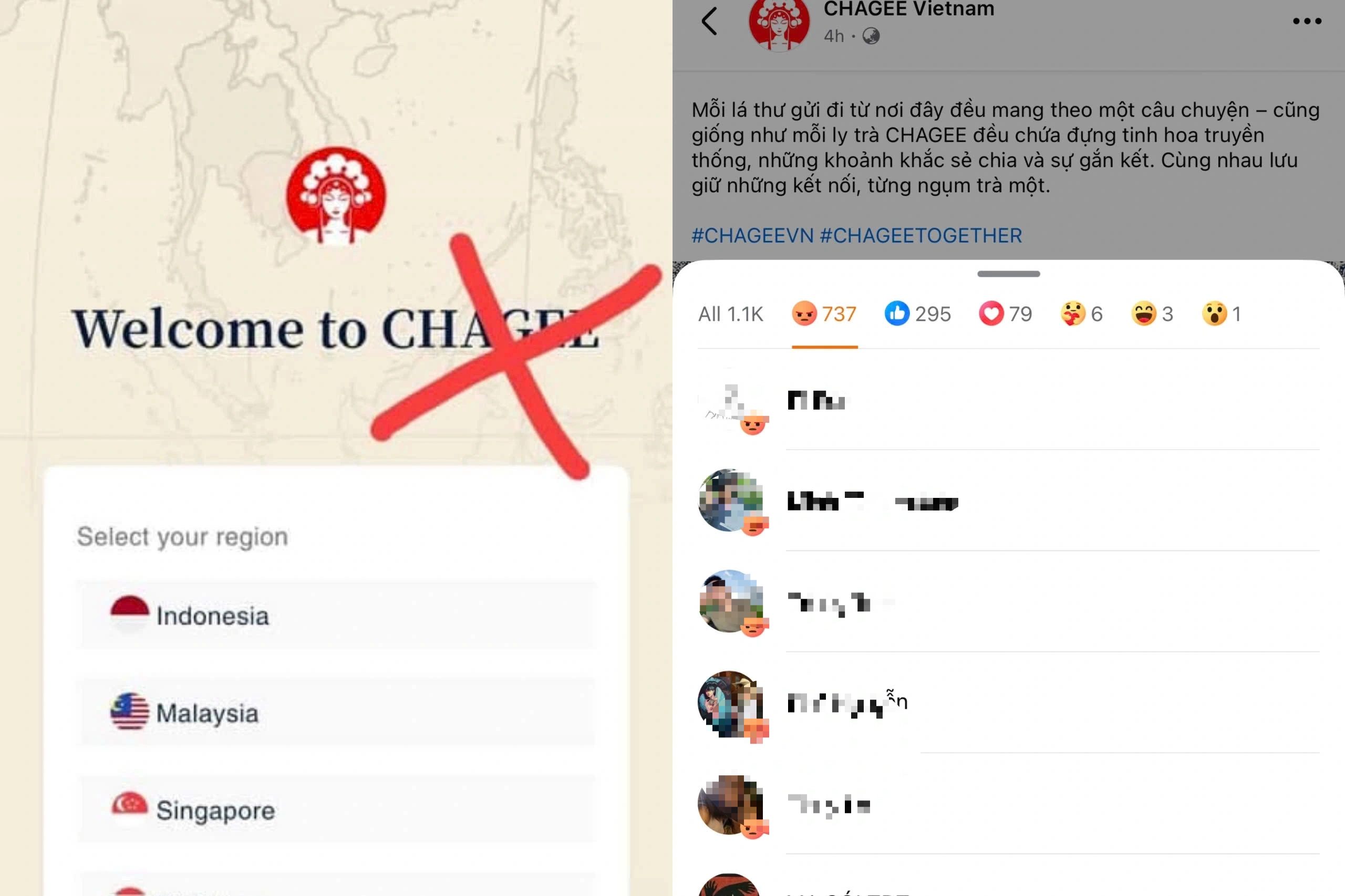 Trà sữa Chagee dùng bản đồ có đường lưỡi bò