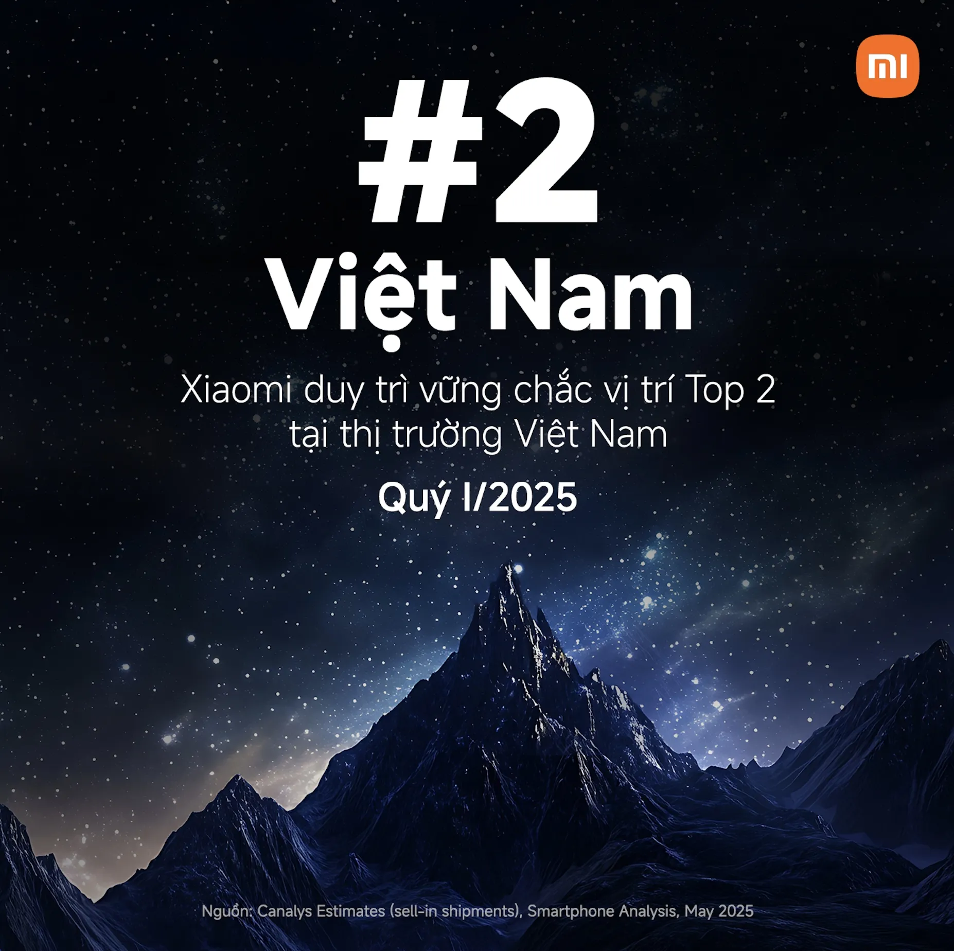 Xiaomi trở lại Top 2 thị phần smartphone Việt Nam trong Quý I/2025