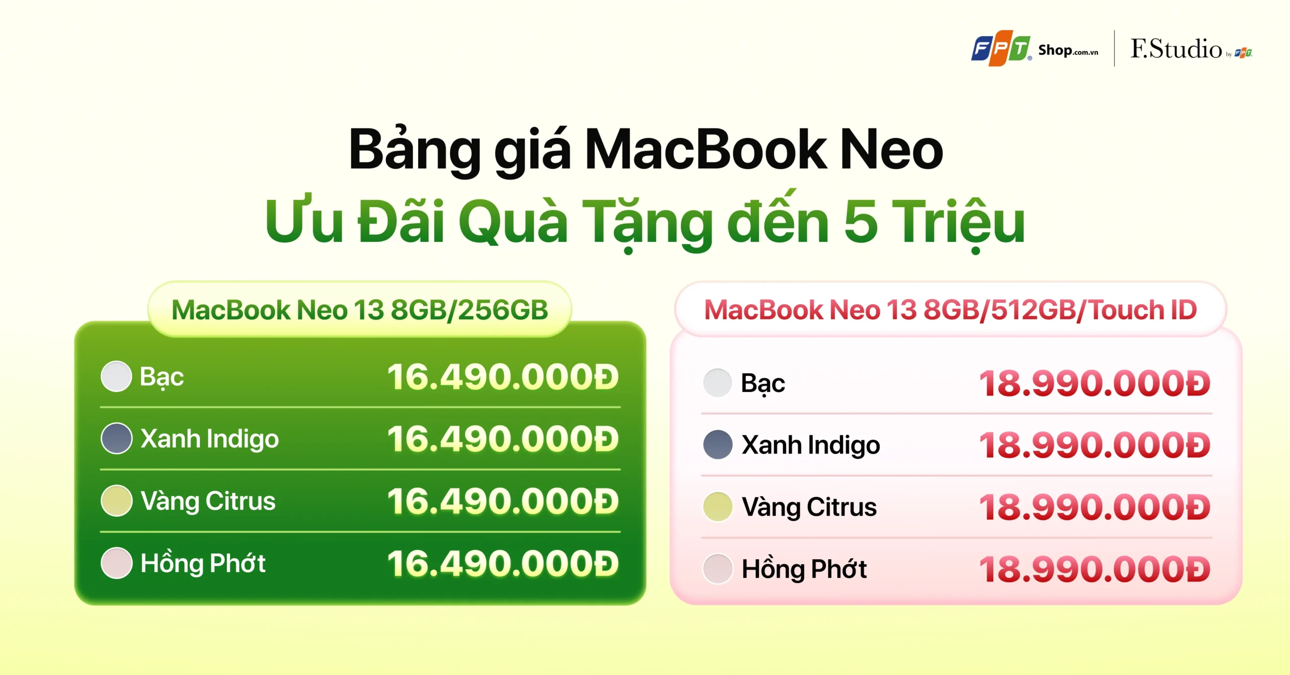 Ưu đãi MacBook Neo tại FPT Shop và F.Studio by FPT